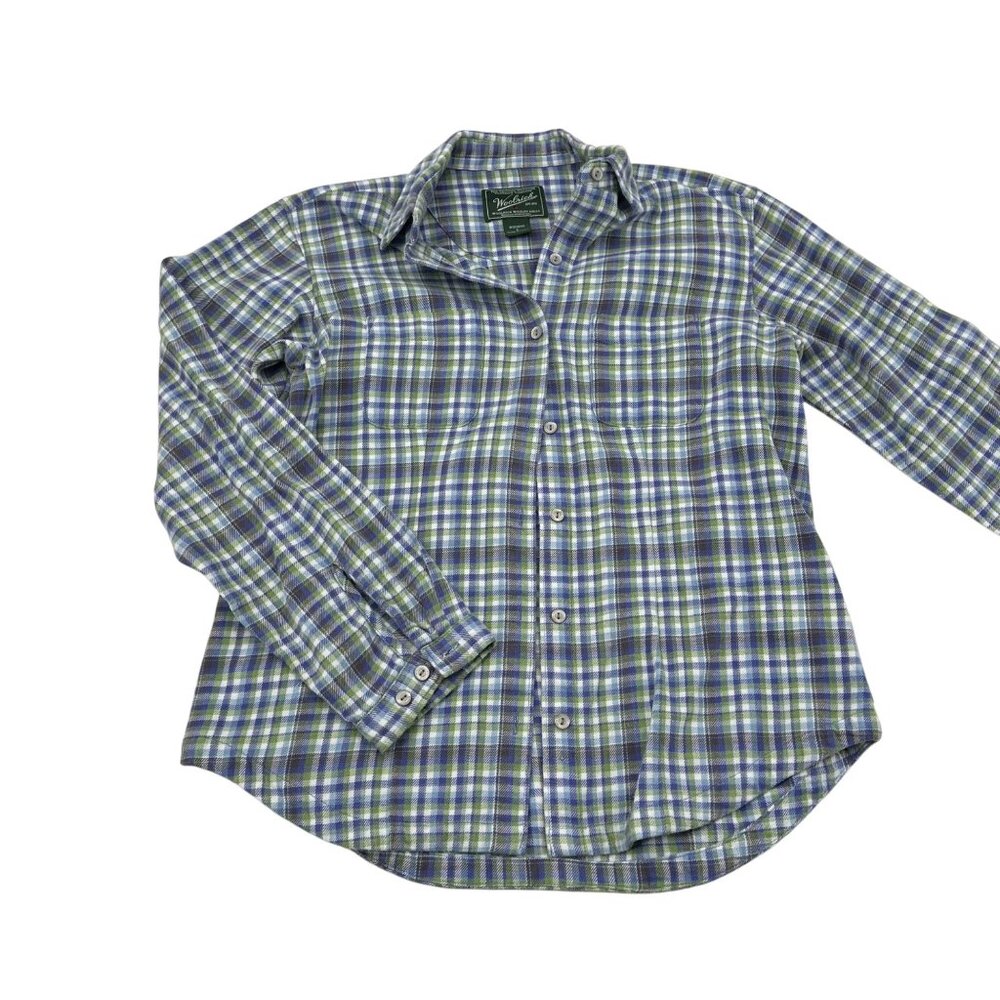 Woolrich Womens Plaid‎ Long Sleeve Flannel Shirt Green & Blue Button-Down Size S